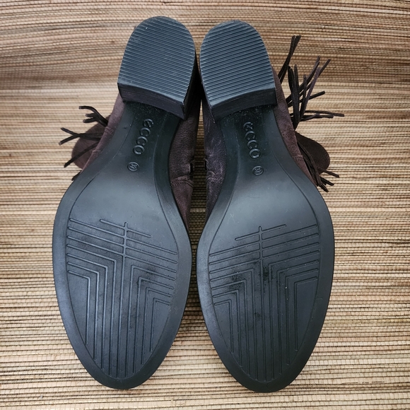 Ecco Women Ankle Boots 37 (US 6-6.5) Brown Shape 55 Fringe Leather Zip - Picture 9 of 11